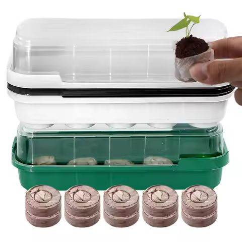 10 Cells Seedling Trays Germination Box with Nursery Block Peat Pellets Transparent Cover for Greenh