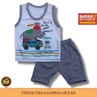 Pakaian Bayi Anak Laki Laki Baju Atasan Tanpa Lengan Gajah Salur Print Setelan Kaos Baby Putih All Size Untuk Usia 0 Bulan Hingga 6 Bulan