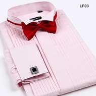 Mens French Cuff Tuxedo Shirt Solid Color Wing Tip Collar Shirt Men Long Sleeve Dress Shirts Formal 