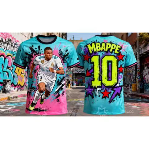 Mbappe's graffiti-style football jersey Match training jersey 3d Printing Autumn Sports Dry Quickly 