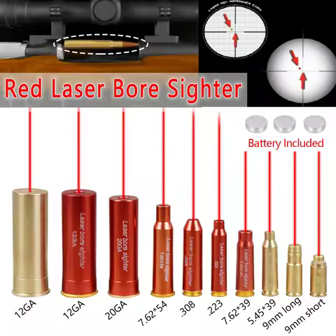 20GA 12GA 9x19mm .223 Red Laser Bore Sighter 5.45x39 7.62x54 7.62x39 Airsoft AK47 G17 G19 9mm Laser 