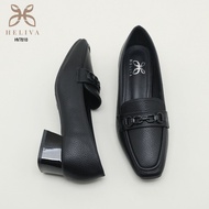 C188 GY HELIVA Poppy 3.5cm Tofu Heel Loafers with Chain Pattern, Togo Orange Leather Material HV7818