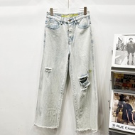 GA8D Drew 25ss Jeans Smiley Distressed Ripped American Men's Trousers Wide-Leg Fashion Loose Jeans
