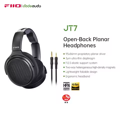 FiiO JT7 Over-Ear Planar Magnetic Audiophile Headphones with 95x86mm Planar Driver design,Adjustable
