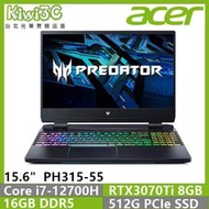 奇異果3C ACER PH315-55-74FV 黑i7-12700H/16G/512G/RTX3070Ti-8G/15