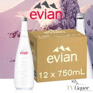 Evian Natural Mineral Water (Glass), 12 Bottles x 750ml (BBD: September 2025)