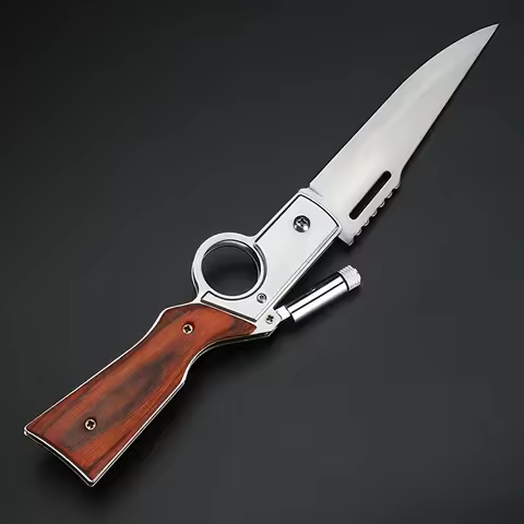 Portable AK47 EDC Folding Knife Outdoor Hunting Wooden Handle Tactical Self Defense Utility Tools wi