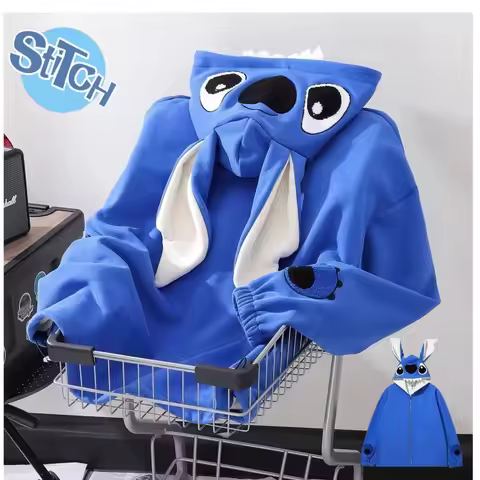 Disney Cute Cartoon Lotso Stitch Personality Cardigan Hooded Sweatshirt Men's and Women's Loose Coup