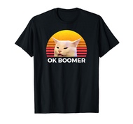 Woman Yelling At Table Dinner Funny Cat Ok Boomer T-Shirt