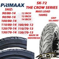 PRIMAAX THE CROW SERIES SK72 TYRE SCOOTER TUBELESS 12INCH 13INCH 14INCH 90/80 90/90 100/80 110/80 12