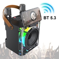Wireless Karaoke Speaker with Dual Microphones Subwoofer Music Player Rechargeable High Power Karaok