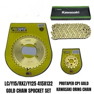 LC/Y15/Y125 PROTAPER CP1 KAWASAKI 415x132 ORING GOLD CHAIN SPOCKET COMBO SET (4 HOLE)