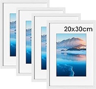 Picture Frame 20 x 30 cm, Pack of 4, White Wooden Frame 20 x 30 cm, 7.9 x 5.9 Inch Photo Frame, Wall