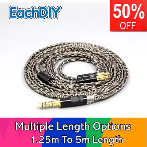 16 Core Earphone Cable Grey Silver Plated For ATH-L5000 ATH-AWKT Audio Technica ATH-ADX5000 ATH-MSR7
