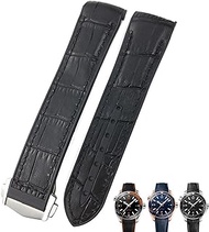 GANYUU 19mm 20mm Cowhide Watch Bands For Omega Seamaster 300 Speedmaster DE VILLE Watch Strap For Men Bracelet (Color : Black black black, Size : 19mm)