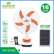 ✈  ◲ ▨ CROWNSTAR GD-3216S Solar Desk Fan Rechargeable Fan with LED light and Solar Panel With Free