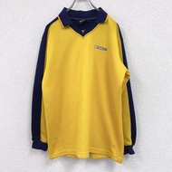 古著Vans 翻領長袖 T 卹，黃色，M 碼，前 V 領。