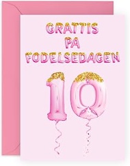 10-årskort för flickor - Födelsedagskort för flickor 10 år gamla - Rosa festballonger - tionde för f