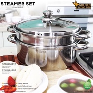 2-tier Steamer Pans Steamer Stacking Set - Stainless Steel - 26cm, 30cm And 36cm - Steamer Pans - 2-tier/tier - Stainless Lid &amp; Glass Lid