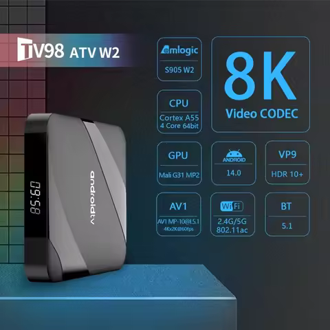 TV98 ATV W2 Smart TV Box Ultra HD 8K 4K Android 14 Amlogic S905W2 4GB 64GB Dual WIFI 4G 5G BT5.0 Voi