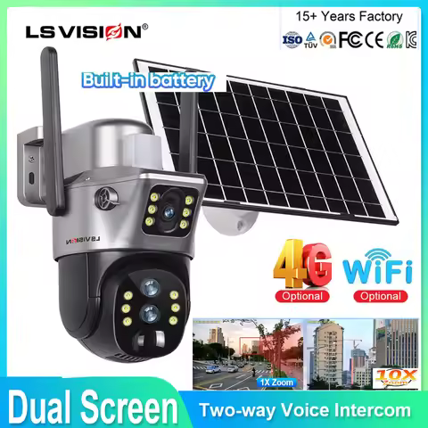 LS VISION 4G/WIFI Solar Camera Wireless Outdoor 12MP 10X Zoom 6K Dual Screen Human Auto Tracking Sur