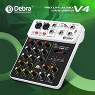 V4 Audio Mixer Portable Mini 4 channel Musical Mixer Multifunctional Audio DJ Mixing Console Sound Card, Bluetooth, USB Interface, 48V Phantom Power for PC Recording, Singing