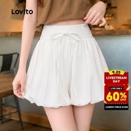 (Casual) Lovito Shorts Plain Bow Draped Shorts for Women L88AD101