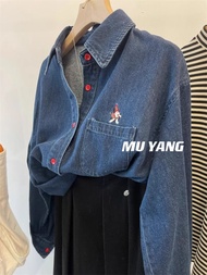 เสื้อยีนส์ปักวินเทจ2025เสื้อเบลาส์ทรงหลวมเสื้อนอกใหม่เสื้อเชิ้ตแฟชั่นเสื้อคลุมยีนส์ผู้หญิงเสื้อทรงหล