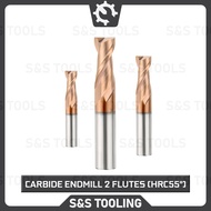 Carbide Endmill 2 Flutes HRC55 Finishing Tungsten Steel Milling Cutter Tool 2F (1.0 - 12.0mm)