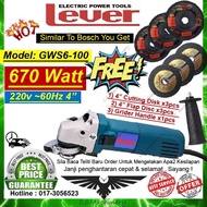 Lever‼️GWS6-100 4"Angle Grinder 670W Free Different type Cutting Disc & Grinding Disc,mesin Potong, 