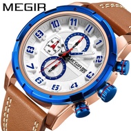 Hot Megir Megir Watch Men's Multifunctional Explosive Sports Chronograph Leather Quartz Watch 2082G