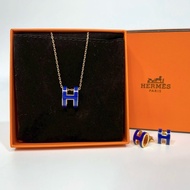 Hermes深藍鑲金邊POP H項鍊