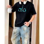 ALO'O Trendy Brand New Cotton Loose Short Sleeved Round Neck Slimming Men's and Women's Lazy Letter 