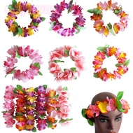 DAIJI 6PCS Hawaiian Wreath, Colorful Party Supplies Hawaiian Head Ring, Aloha Theme Bracelet Costume