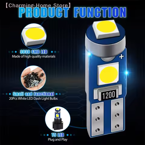 【M】20Pcs 12V Canbus T5 58 74 286 W1.2W 3030 LED 3SMD Wedge LED Light Car Dashboard Instrument Panel 