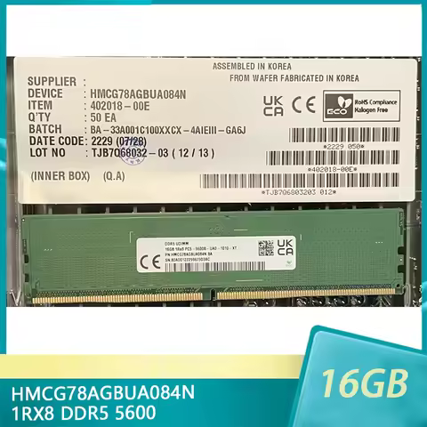 1 Pcs 16GB RAM 16G 1RX8 PC5 5600B DDR5 5600 Desktop Memory HMCG78AGBUA084N