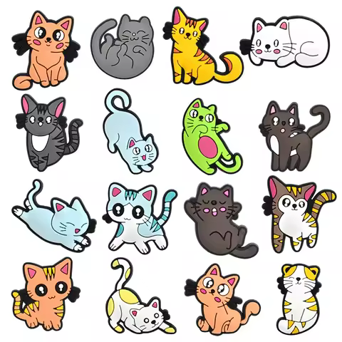 Cute Cats Shoe Charms Decoration for Crocs Pin Accessories Bracelet Wristband Party Gifts