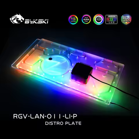 Bykski Distro Plate For Lian Li PC-O11 Dynamic - Front Panel - PMMA w/ Pump + w/ 5v Addressable RGB 