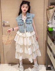 ARVITA DRESS Baju Anak Perempuan Dress Ruffle Vest Jeans Rompi Jeans Casual Import impor Dress Pesta