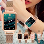 นาฬิกาข้อมือสตรีแฟชั่นสี่เหลี่ยม,นาฬิกาควอตซ์สำหรับผู้หญิงหน้าปัดสีเขียวเรียบนาฬิกาผู้หญิงสีโรสโกลด์