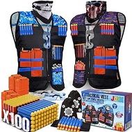 JoyX 2 Sets Tactical Vest Kits Compatible with Nerf Guns w/ 100 Bullets N-Strike, Elite, Roblox, Halo Series Fun Accessories Compatible with Nerf Guns Refill Darts, Mask Full KIT