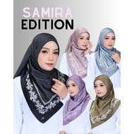 [SAMIRA] SET B TUDUNG BAWAL PRINTED BATU SWAROVSKI SATIN BIDANG 45 bawal corak murah flowy printed square hijab