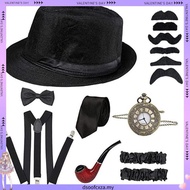 89M 20s Party Great Gatsby Cosplay Costume 1920s Mens Gangster Accessories Set Fedora Newsboy  18K