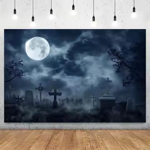Background Full moon spooky dark night Cemetery Halloween Background Zombie party Background Hallowe