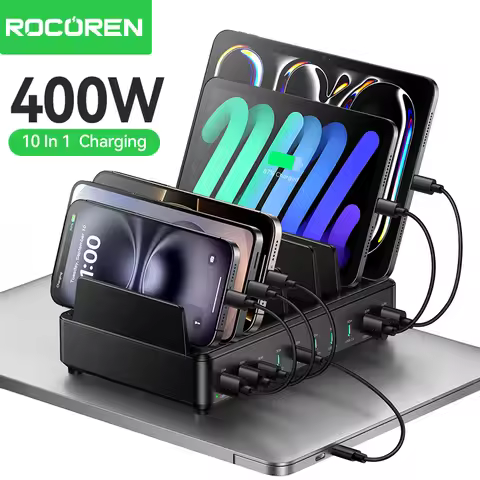 Rocoren 400W GaN Charger 6-ports Desktop Fast Charging USB Type C Charger Portable Power Station For