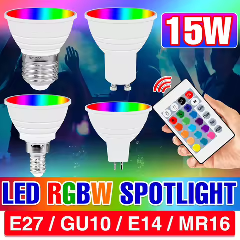15W LED E27/E26 Light Bulb RGBW Spotlight GU10 IR Remote Control Ceiling Lamp E14 LED Chandelier Bul