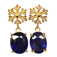 ต่างหูพลอยแท้ ไพลิน-น้ำเงิน (Blue Sapphire) 7 X 9 mm. เงินแท้ 925 ชุบทอง 18K