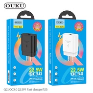 ใหม่ล่าสุด!! OUKU Q21 หัวชาร์จ 1USB Adapter ชาร์จเร็วจ่ายไฟแรง ปลั๊กชาร์จไฟบ้าน Fast Charger 22.5W QC3.0 ของแท้ 100%
