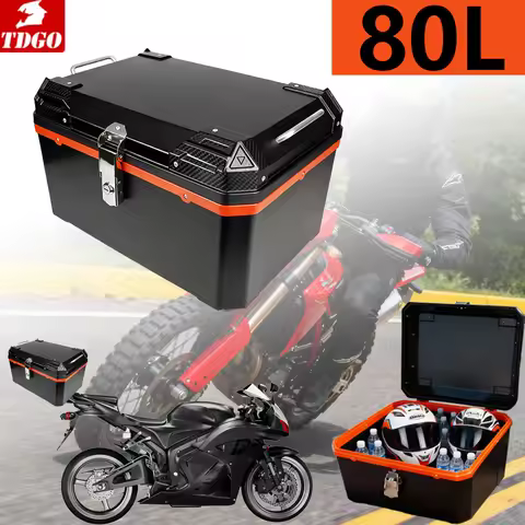 80L Large Capacity Plastic Motorcycle Tail Box Helmet Rear Tool Cases Anti-theft Lock Waterproof Lug