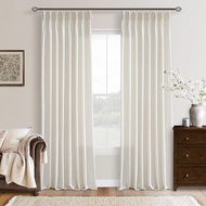 Linen Curtains 108-Inch Long Living Room Pleated 2 Pieces Panel Cream Ivory Natural Pleated Back Pie